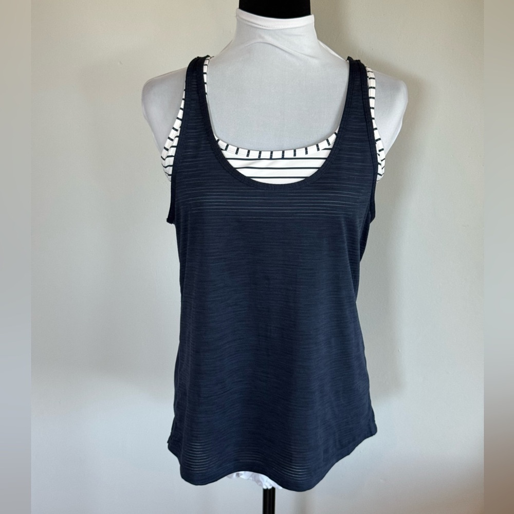 Athleta Navy and White Striped workout top